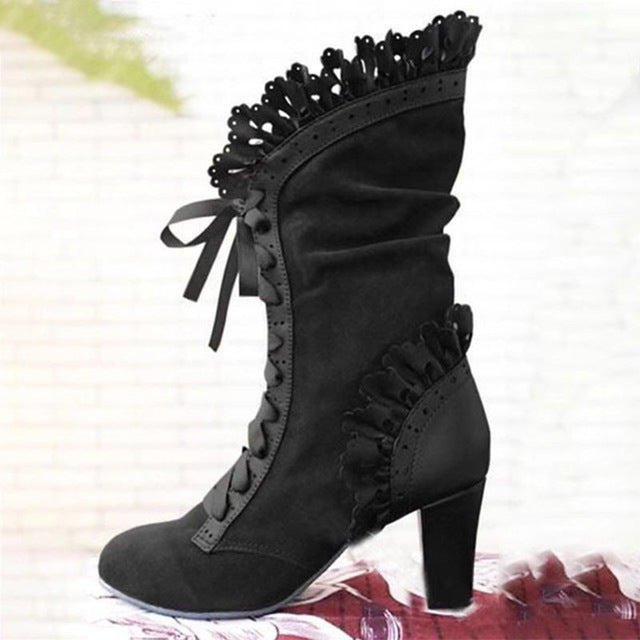 ladies lace up heeled boots