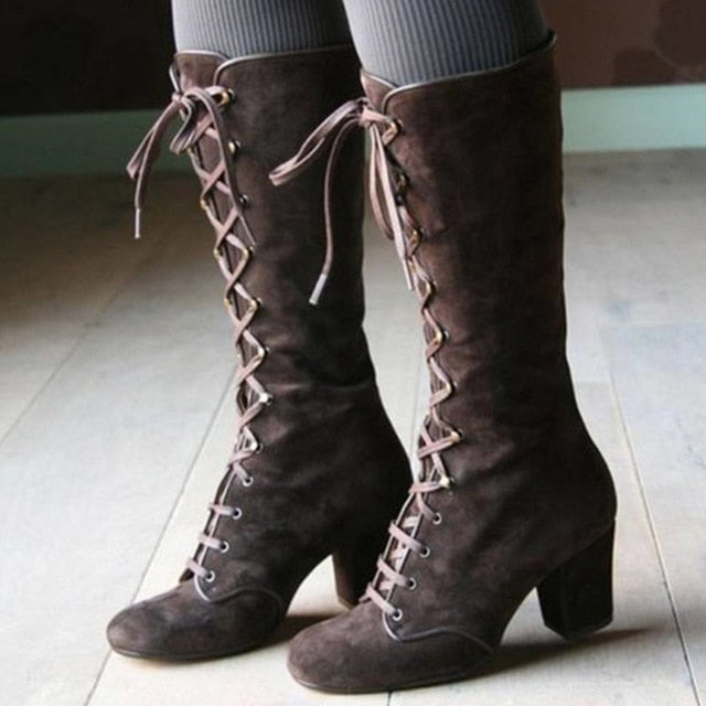 ladies long lace up boots