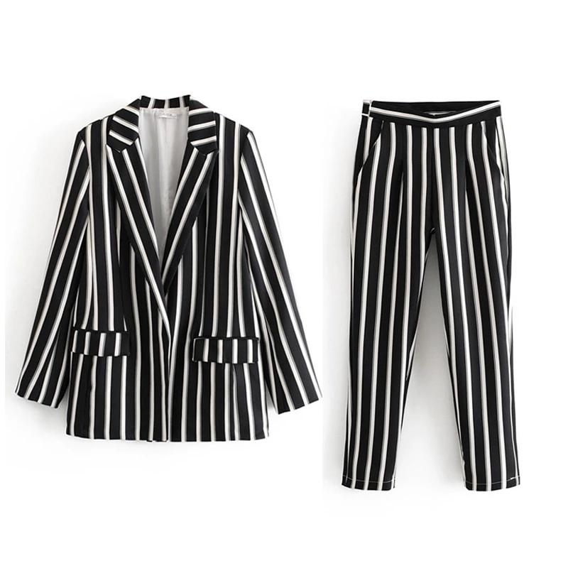 black and white striped pant suit