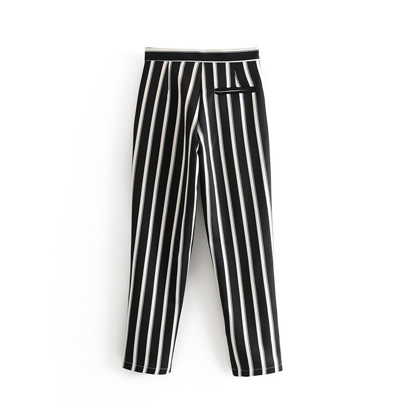 ladies black and white striped pants