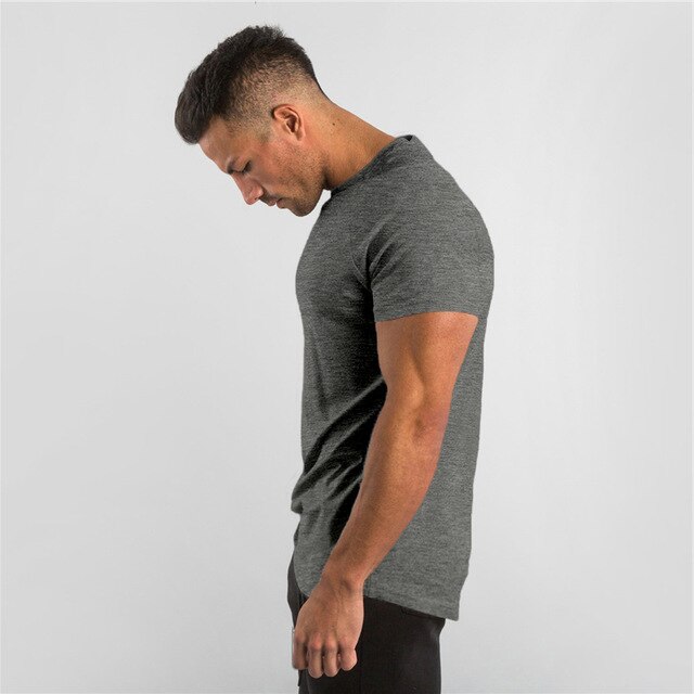 Brand Gym Clothing Fitness T Shirt Men Solid Cotton Short Sleeve Tshirt Men Slim Fit T Shirts Gym Workout Teeshirt Homme