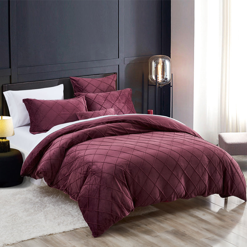 Crystal Velvet Duvet Cover Set Pinch Pleated Pintuck Bedding With