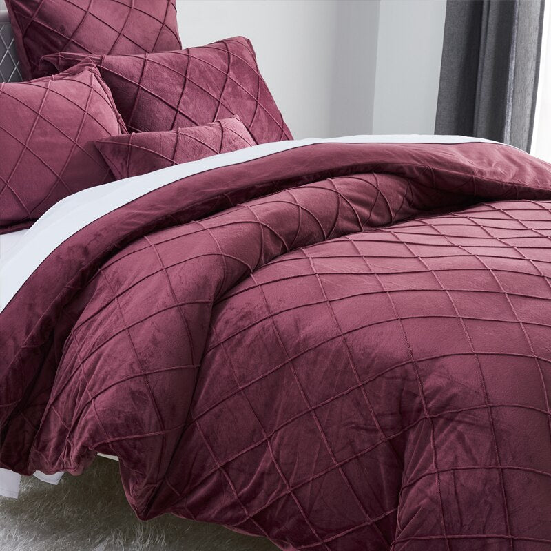 Crystal Velvet Duvet Cover Set Pinch Pleated Pintuck Bedding With