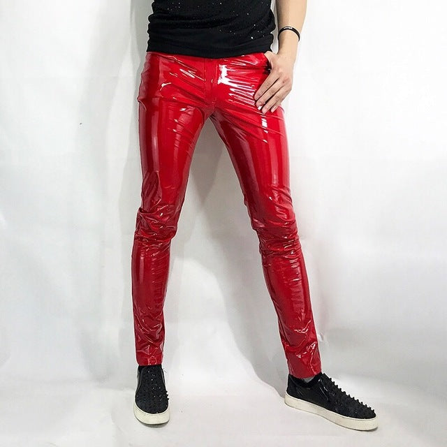 mens stretch leather pants