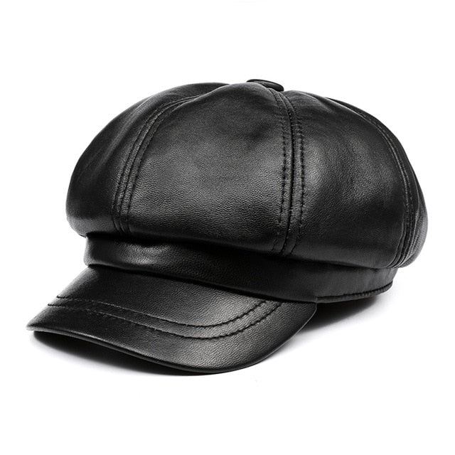 ladies black leather cap