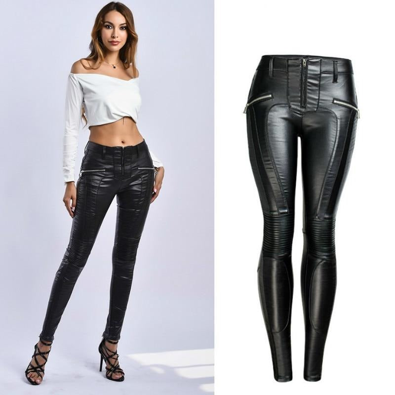 black faux leather pants womens