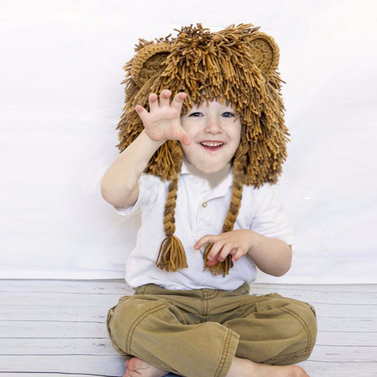 Autumn Winter Baby Wig Hat  Knitted Handmade Toddler Kids Lion Hat Caps Boys Girls Cosplay Party Fun Hat Beanie Halloween
