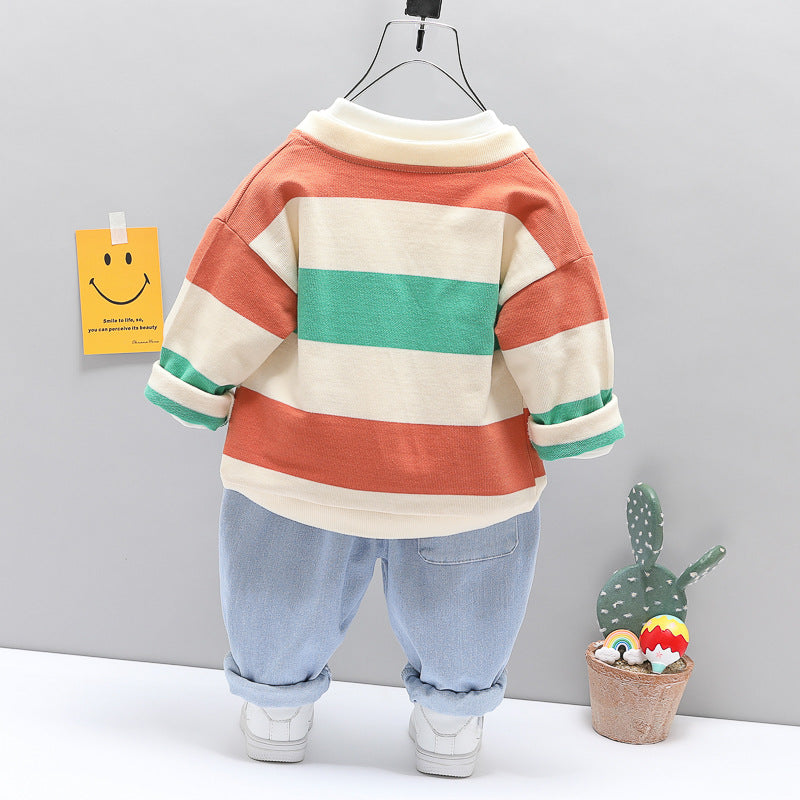 Spring Baby Boys Girls Clothing Sets Toddler Infant Stripe Coats T Shirt Jeans Children Kids Casual Costume