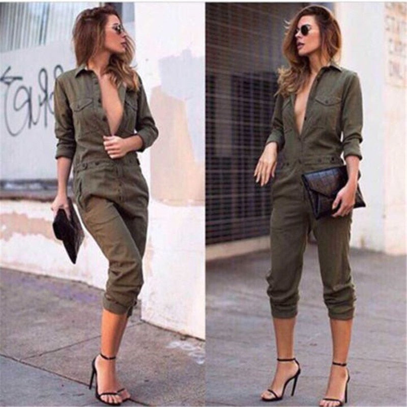 green jumpsuit casual