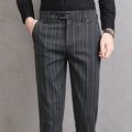 Summer Thin Striped Suit Pants Men Slim Gray Black Dress Pants Business Formal Trousers for Male Style Clothing