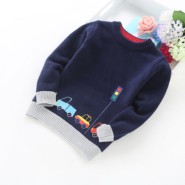 High Quality New Arrival Boy Sweater Children Clothing Cars Pattern Knitted Sweater Baby Boy Pullover Sweater Knitwear 2 5t Kids