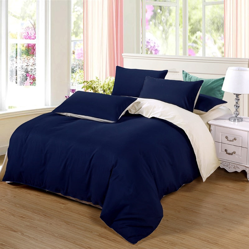 Bedding Set Super King Duvet Cover Set Dark Blue Beige 3 4pcs