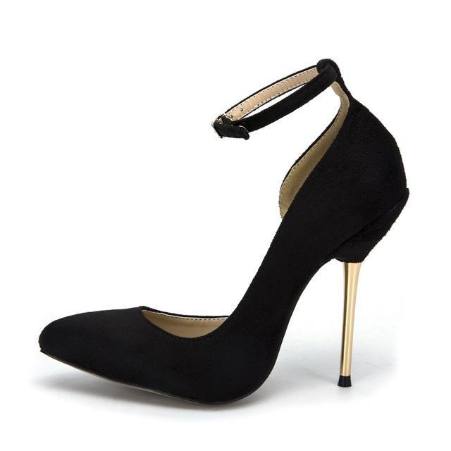 black high heels with gold heel