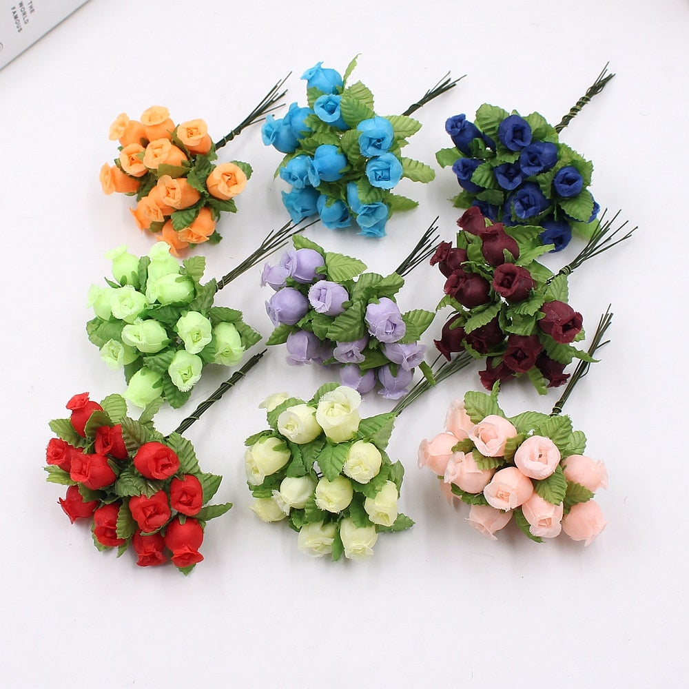 12pcs 2cm Handmade Mini Silk Rose Bouquet Artificial Flower