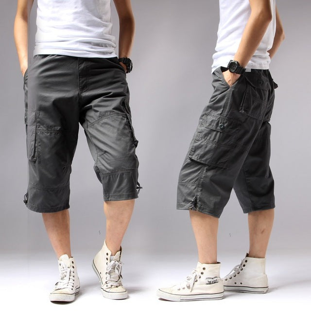 mens long black cargo shorts