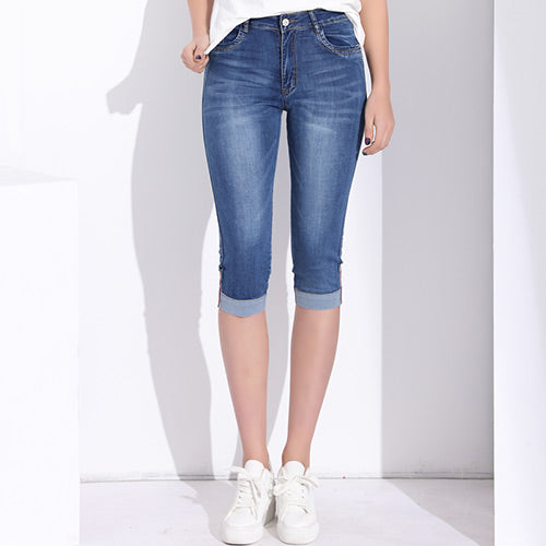 Skinny Capris Jeans Women Female Stretch Knee Length Denim Shorts Jean