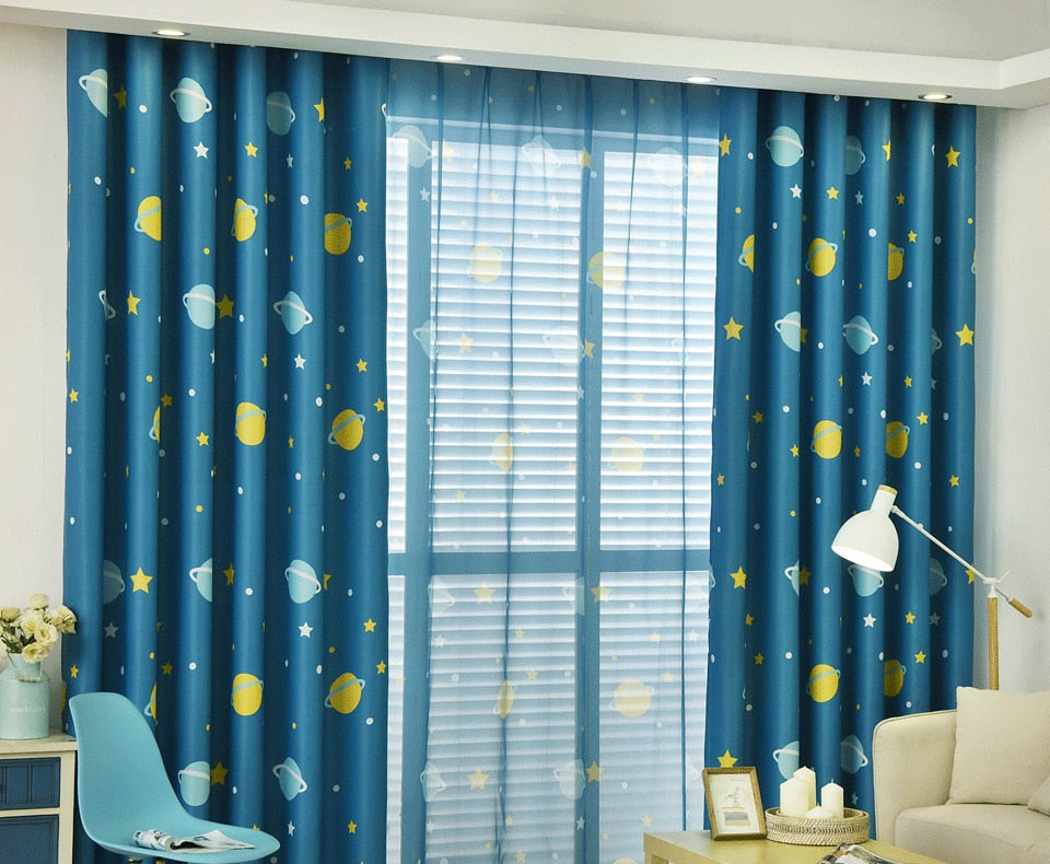 Blue Planet Star Cartoon Window Blackout Curtains For Children Baby Boy Kids Bedroom Curtains Living Room Home Decor Cortina