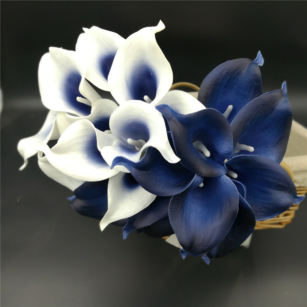 Navy Blue Picasso Calla Lilies Real Touch Flowers For Wedding