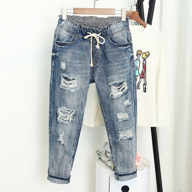 Summer Ripped Boyfriend Jeans For Women Fashion Loose Vintage High