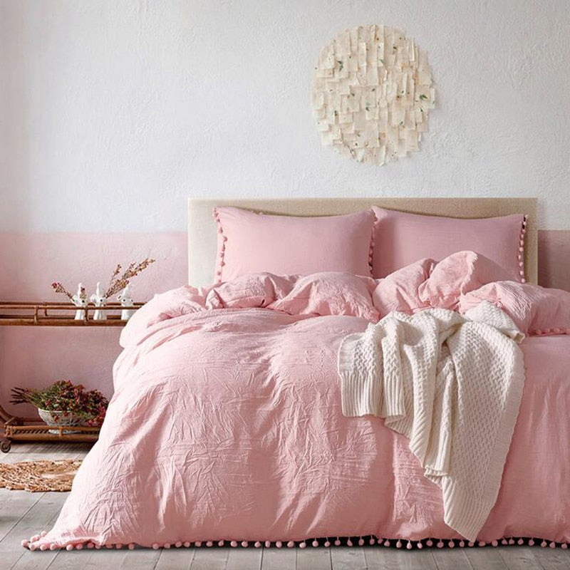 Fashion Pink Bedding Sets With Small Ball Microfiber Fabric Twin