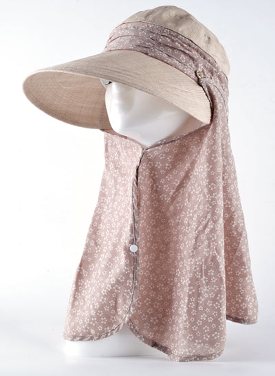 Summer Sun Hats For Women Anti Uv With Foldabe Scarf Hat Little Flower