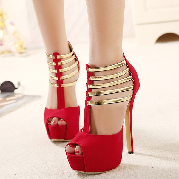 black and red high heel shoes