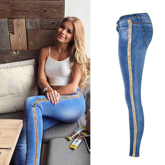 ladies side stripe jeans