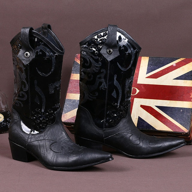 mens black cowboy boots pointed toe