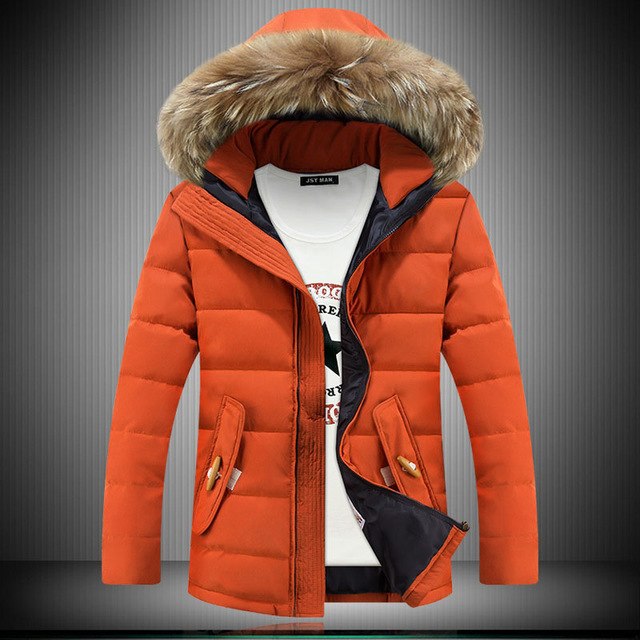 mens orange parka with fur hood