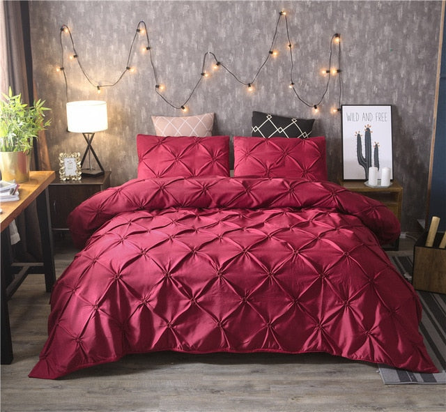 2 3pcs European Style Bedding Set Luxury Pinch Pleat Duvet Cover