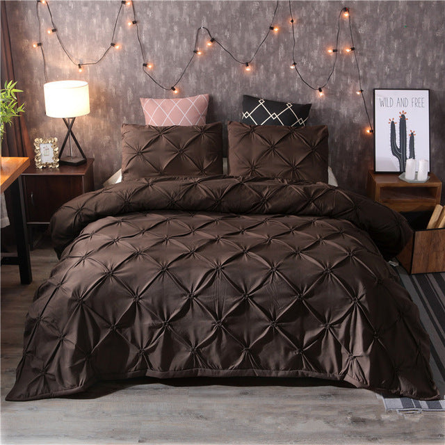 2 3pcs European Style Bedding Set Luxury Pinch Pleat Duvet Cover