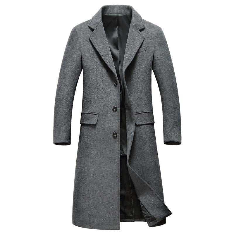 Extra Long Gray Wool Trench Coat Men New Winter Mens Slim ...