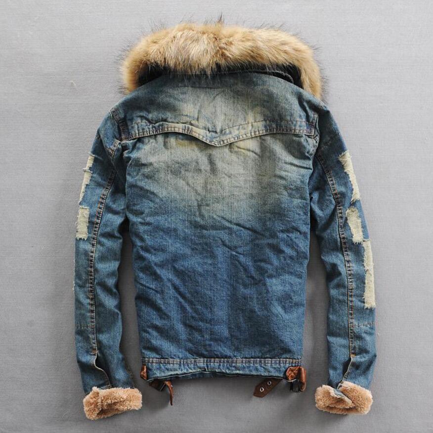 mens denim jacket with fur hood