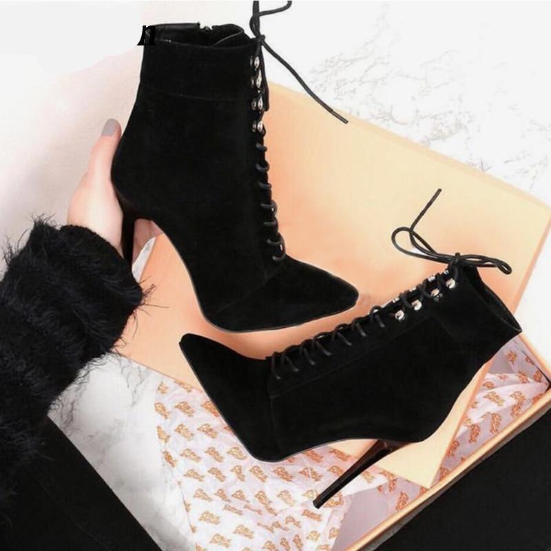 black lace up pointed boots