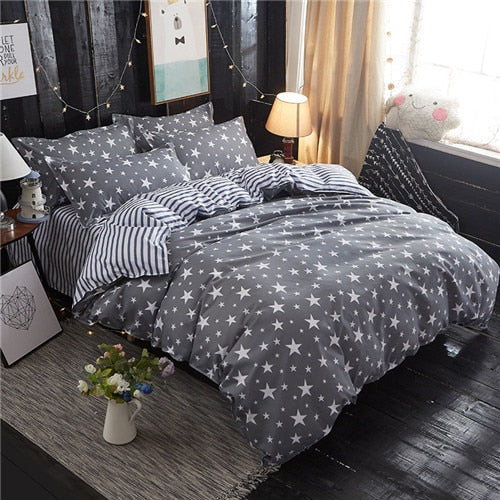 Home Textile Grey Bedding Star Duvet Cover Set Printed Bed Sheet