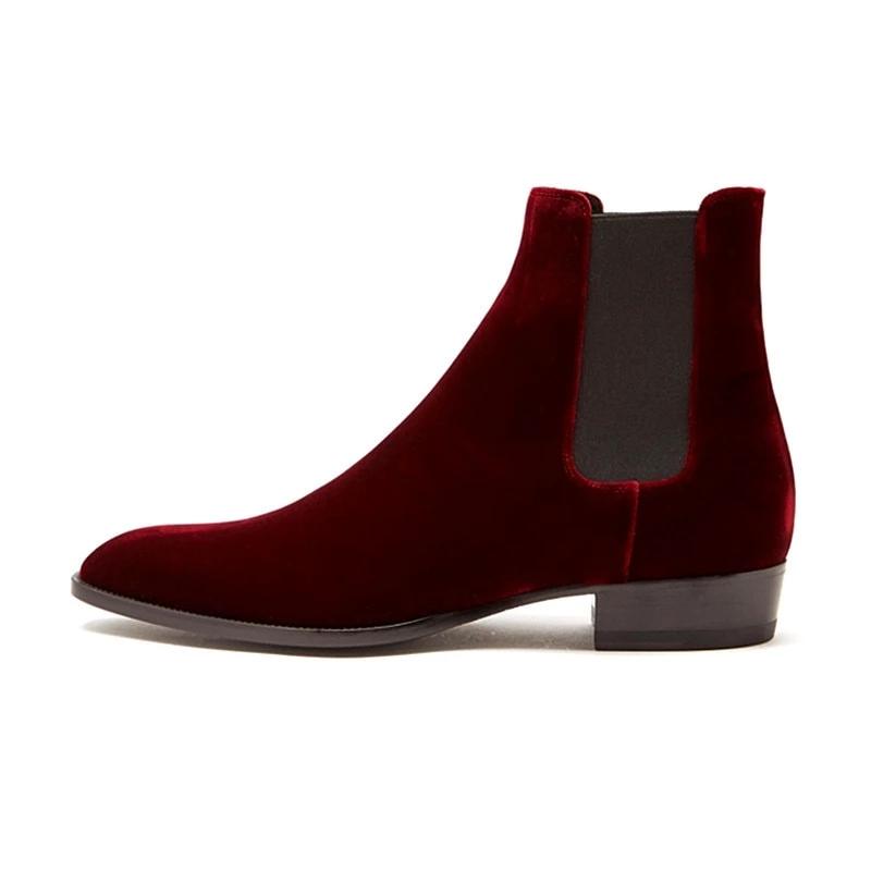 red velvet chelsea boots