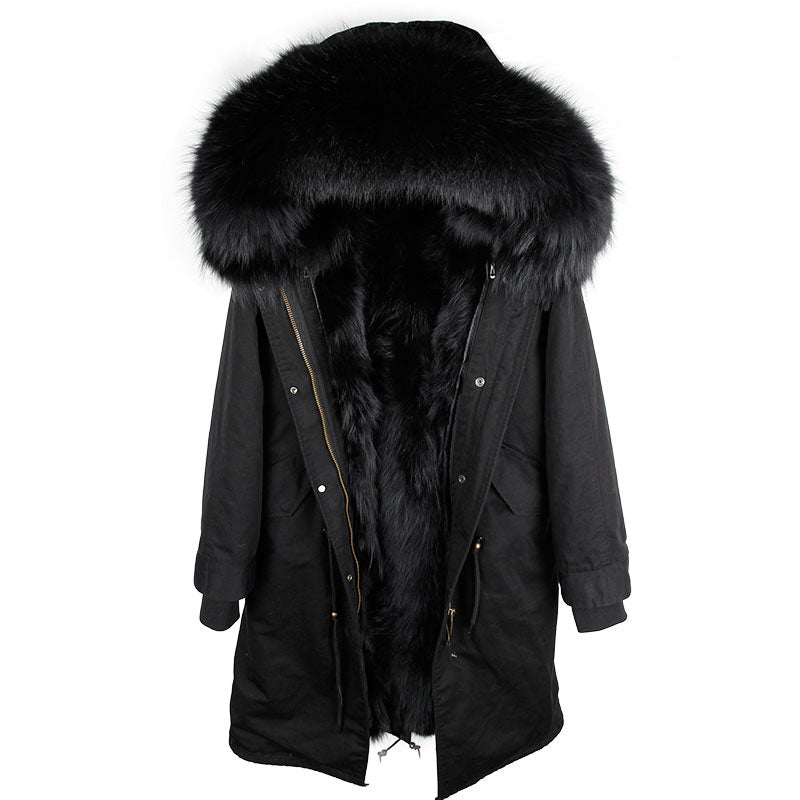 black coat with real fur hood