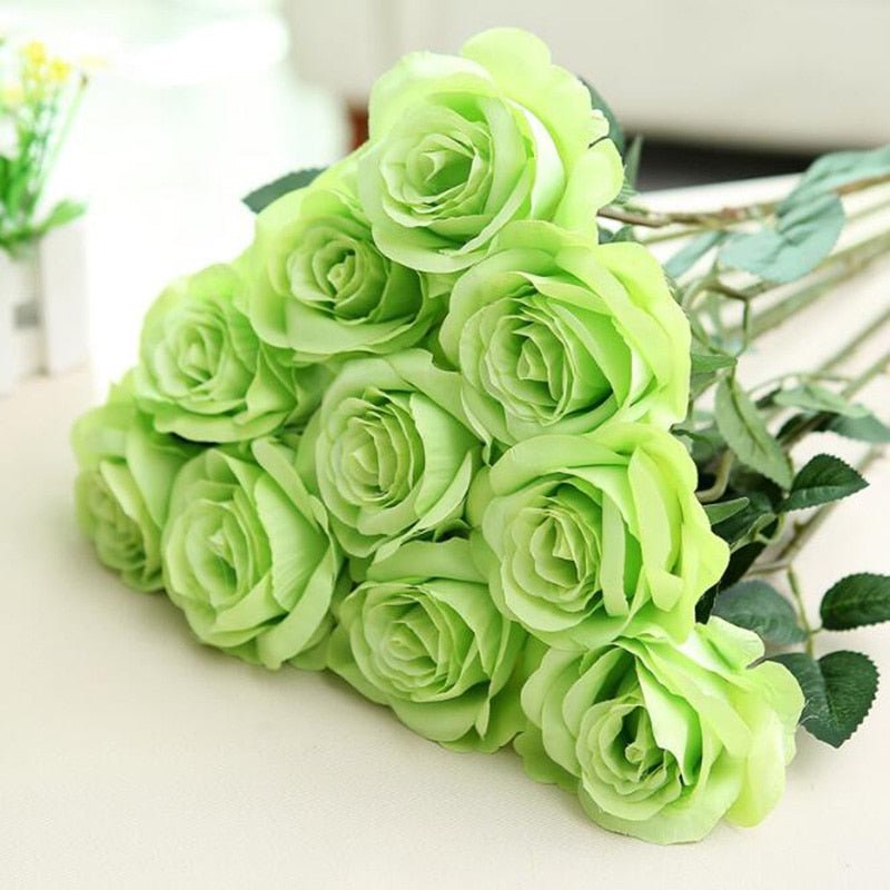 green artificial roses