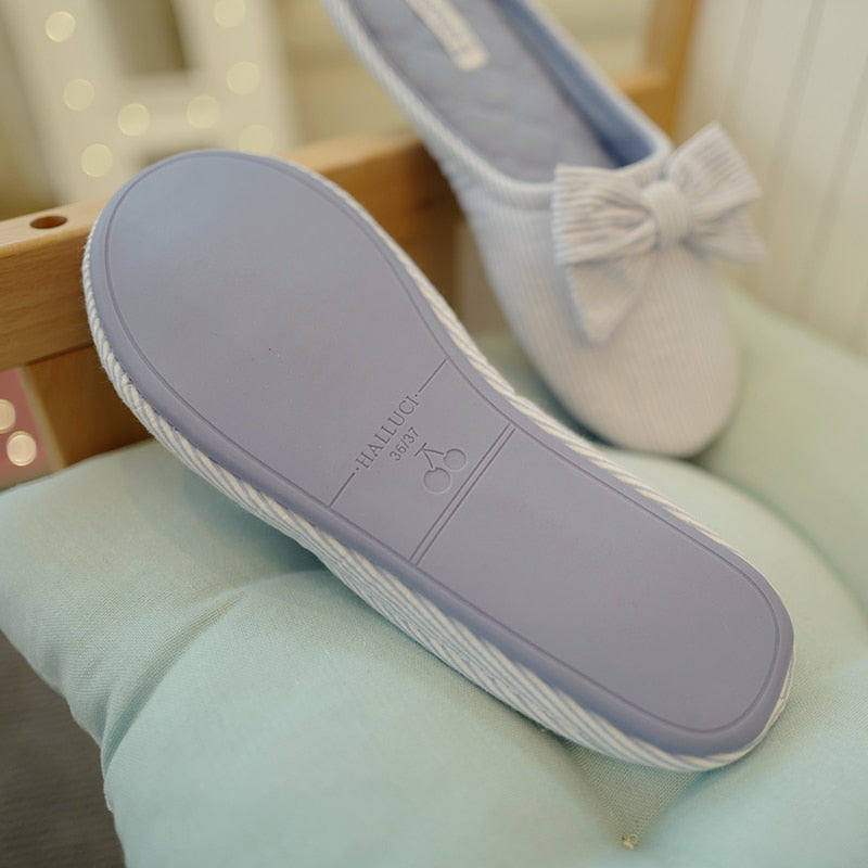 Cute Bowtie Floor Slippers Shoes Women Non Slip Shoes Breathable Home House Indoor Slippers Bedroom Spring Autumn