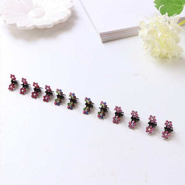 Fashion 12pcs Lot Small Cute Crystal Flowers Metal Hair Claws Hair