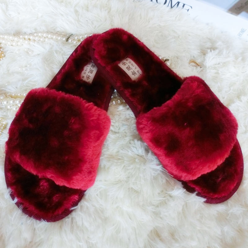 red fluffy sandals