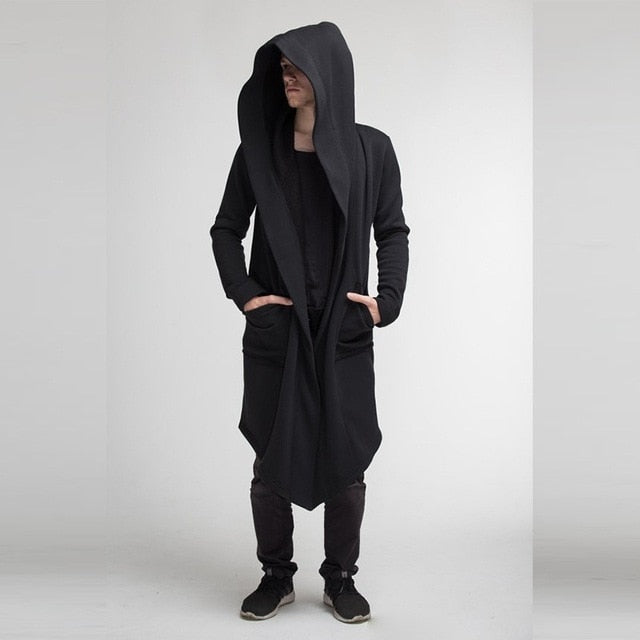 mens longline cardigan with hood