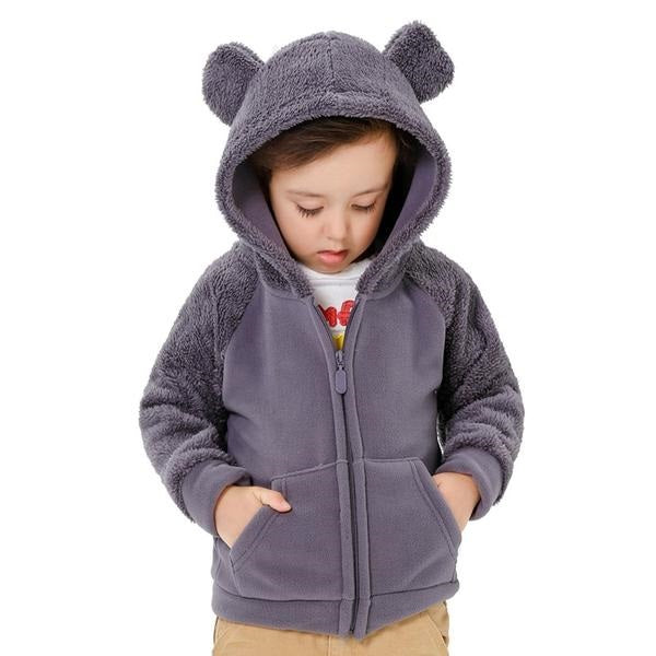 Fall Winter for Children Boys' Fur Soft Fleece Hoody Hooded Jacket Outerwear Coat Clothing with Cartoon Bear Ears
