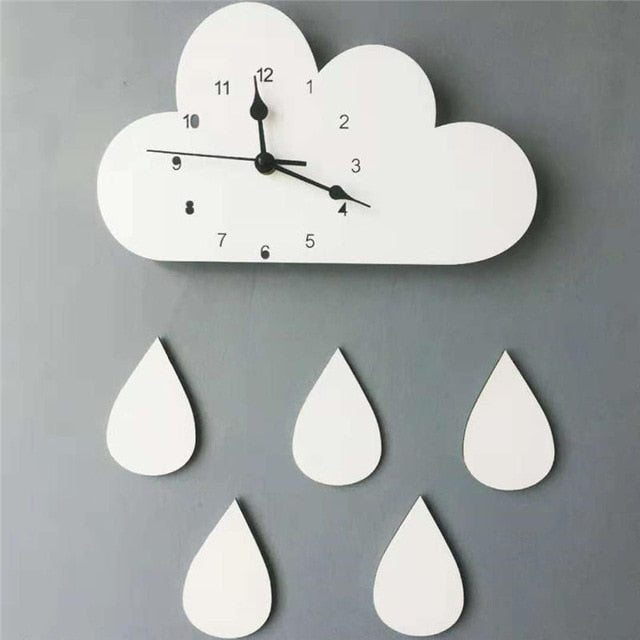 Cartoon Wooden Cloud Raindrop Shaped Wall Clock Boy Girl Bedroom Kids Room Wall Hanging Mute Clock Table Desktop Decor 28 16cm