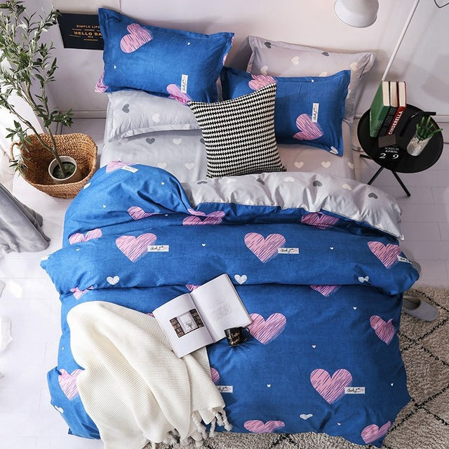Home Textile Cyan Cute Cat Kitty Duvet Cover Pillow Case Bed Sheet
