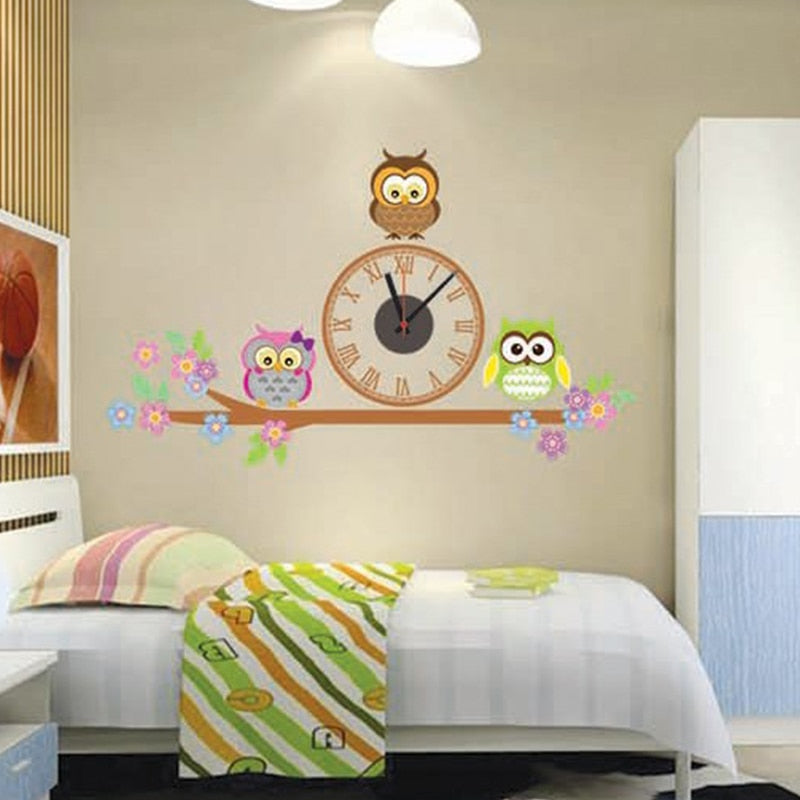 Fashion Owl Sticker Home Decor Electronic Diy Wall Clocks