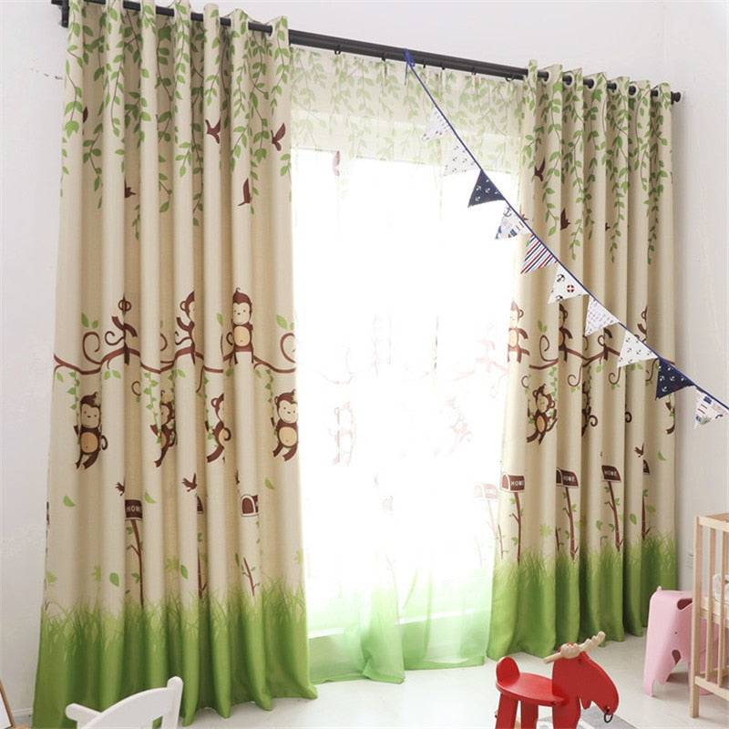 Blackout Curtains Cartoon Monkey Kid Bedroom Window Sheer Tulle Curtains Panel Modern Drapes For Children Bedroom