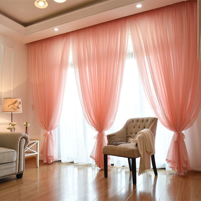 Wedding Ceiling Drapes Solid Pink Sheer Curtains For Living Room