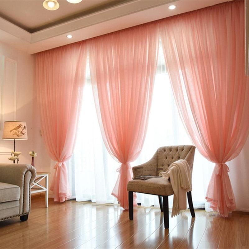 Wedding Ceiling Drapes Solid Pink Sheer Curtains For Living