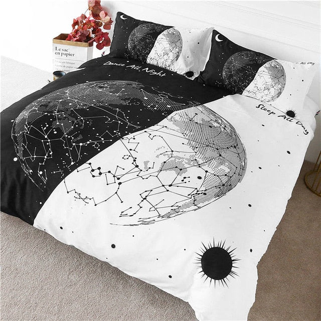 Earth Bulb Bedding Black White Stylish Duvet Cover Day And Night